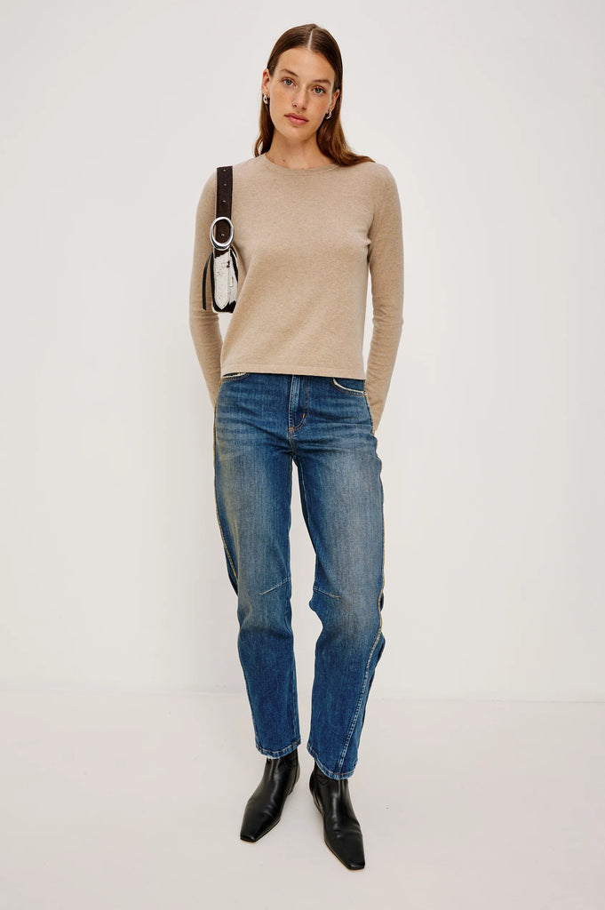 Cotton Cashmere Long Sleeve Tee in Heather Oat