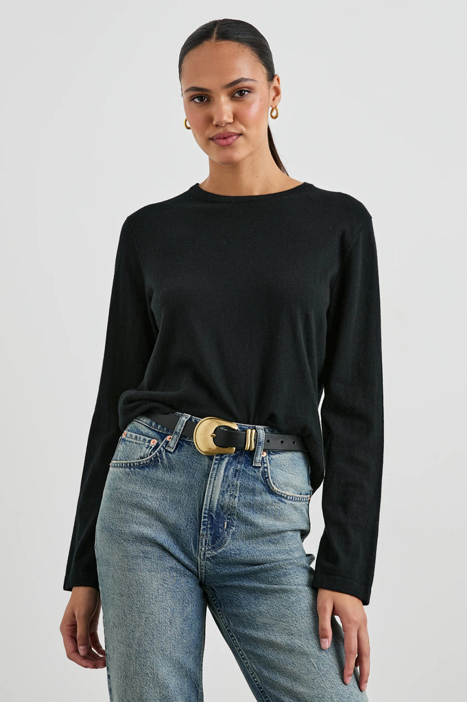 Cotton Cashmere Long Sleeve Tee in Black