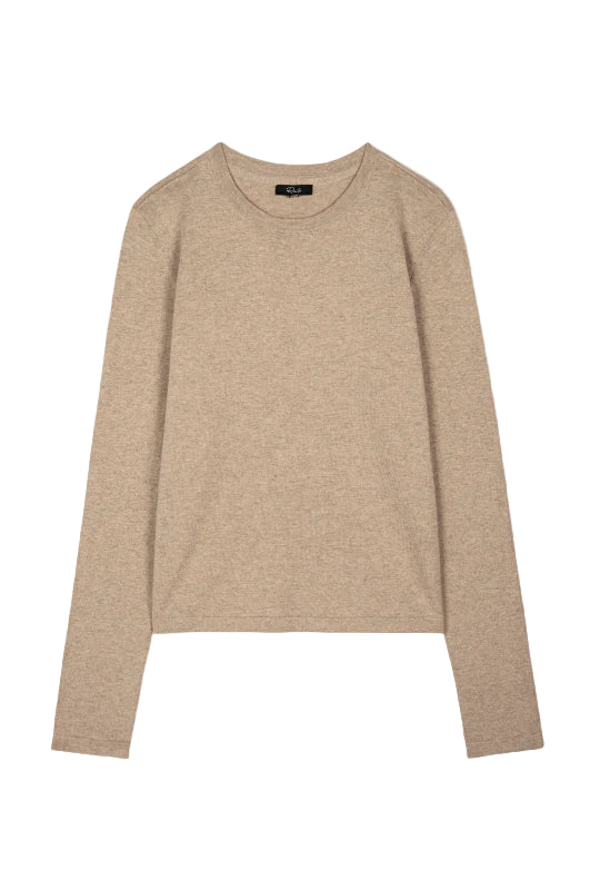 Cotton Cashmere Long Sleeve Tee in Heather Oat