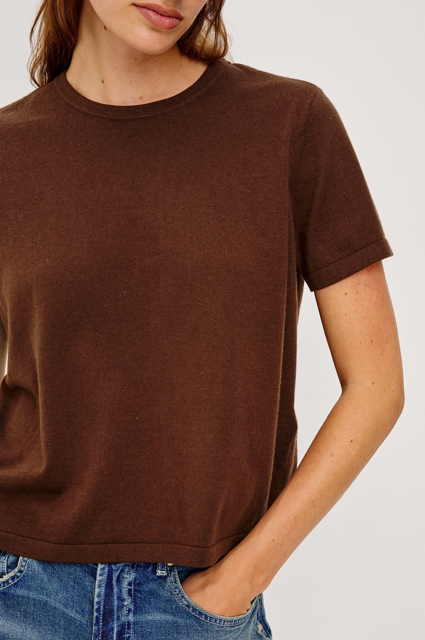 Cotton Cashmere Tee in Espresso