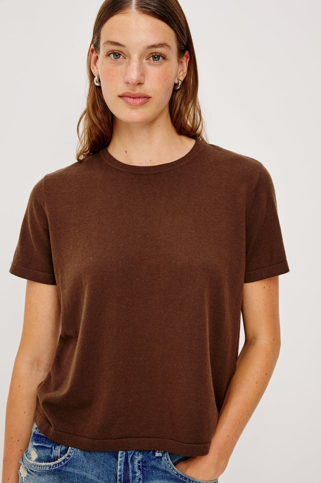 Cotton Cashmere Tee in Espresso