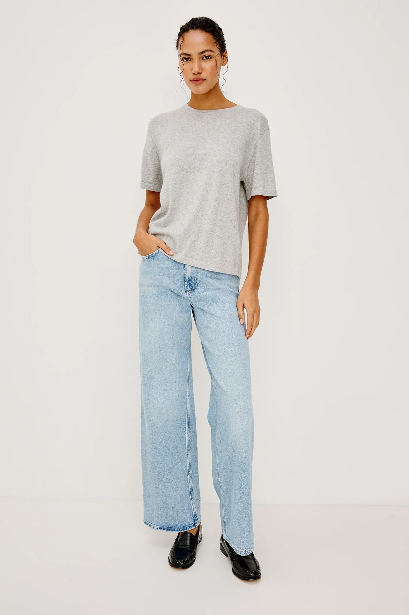 Cotton Cashmere T-Shirt in Heather Grey