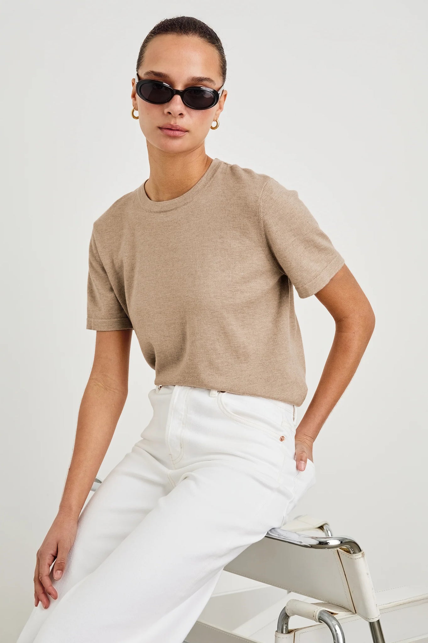 Cotton Cashmere Tee in Heather Oat