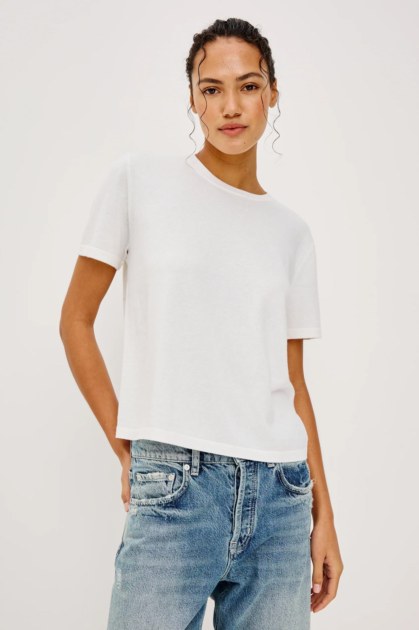 Cotton Cashmere T-Shirt in White