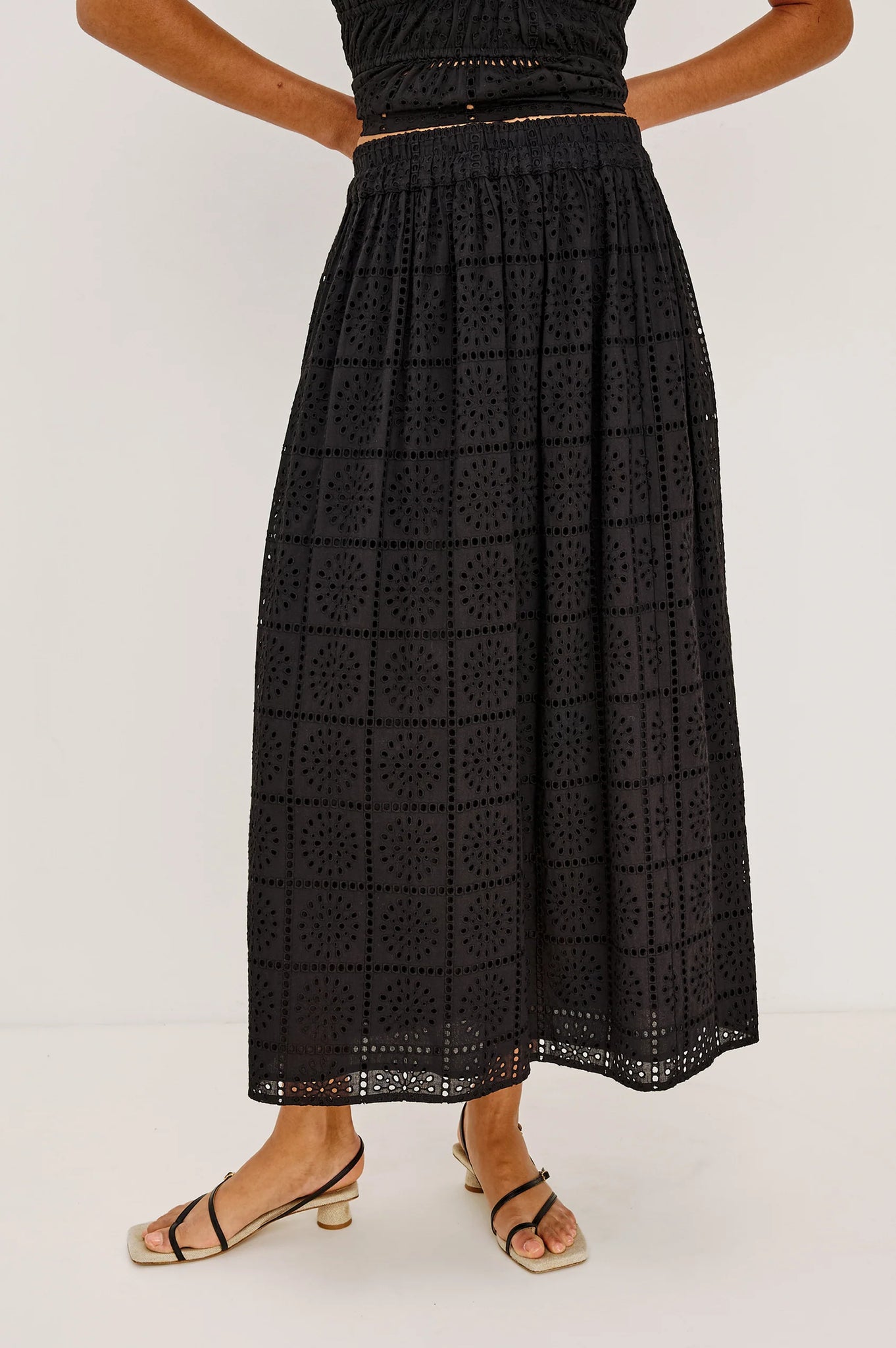 Dax Skirt in Black Grid Embroidery