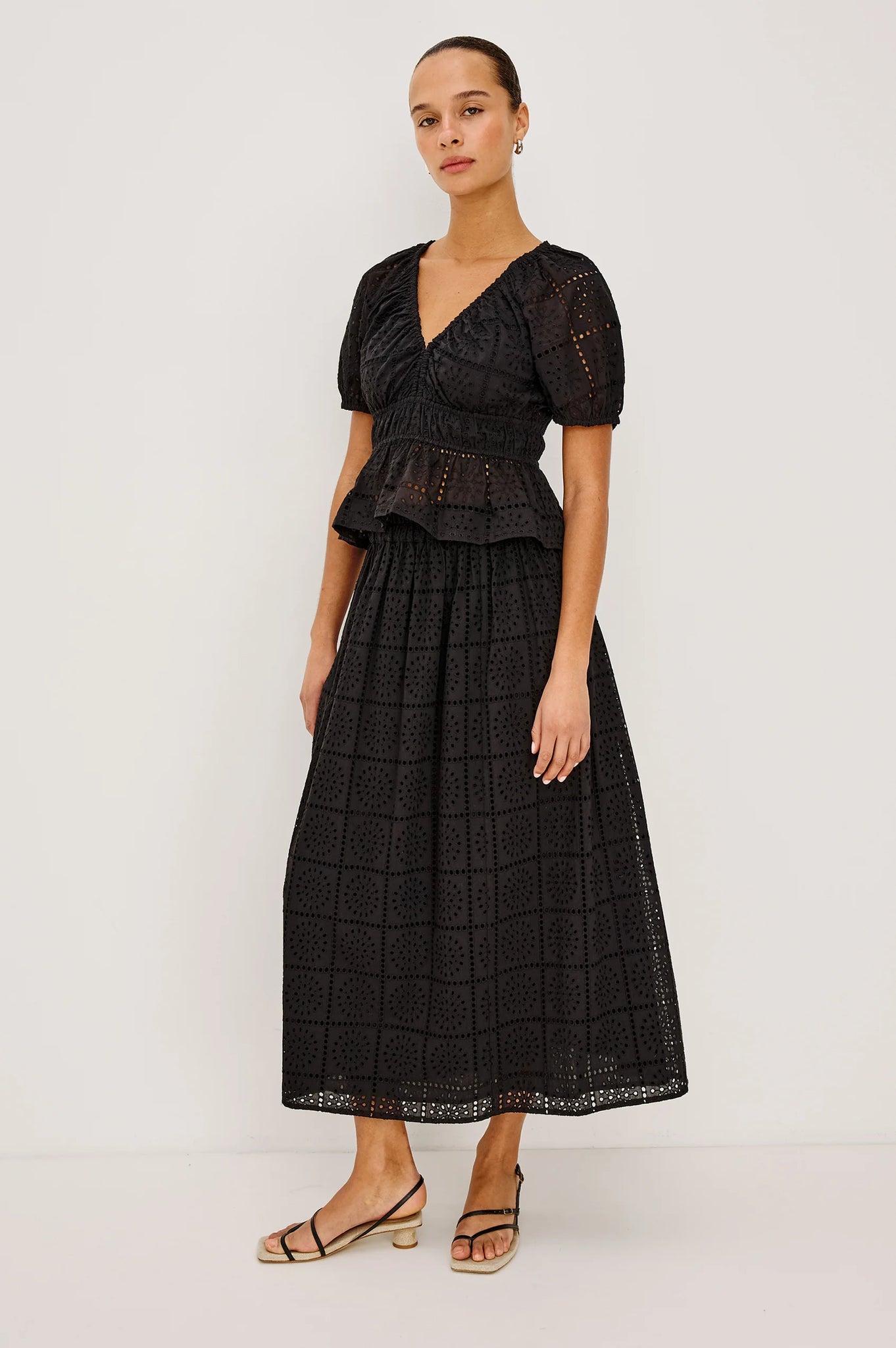 Dax Skirt in Black Grid Embroidery