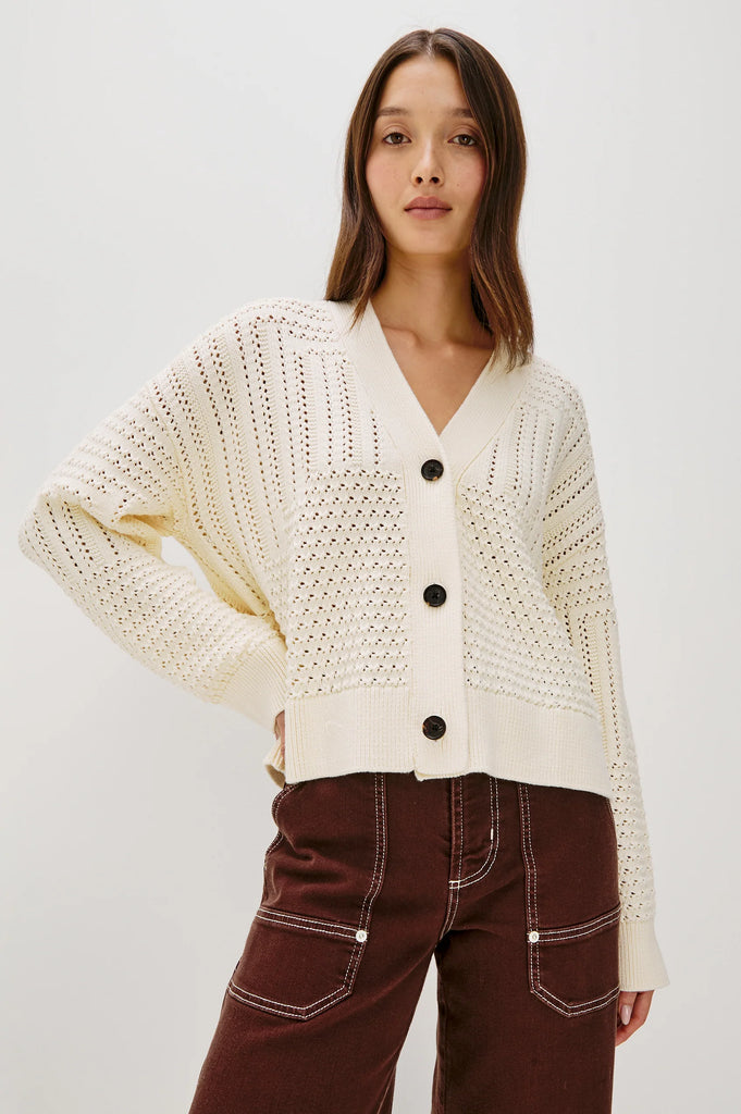 Geneva Cardigan in Ivory Patchwaork Pointelle