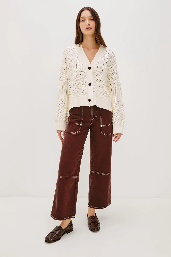 Geneva Cardigan in Ivory Patchwaork Pointelle