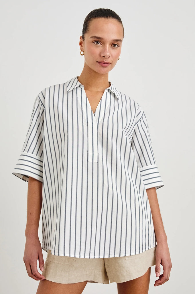 Juda Top in Chalk Slate Stripe