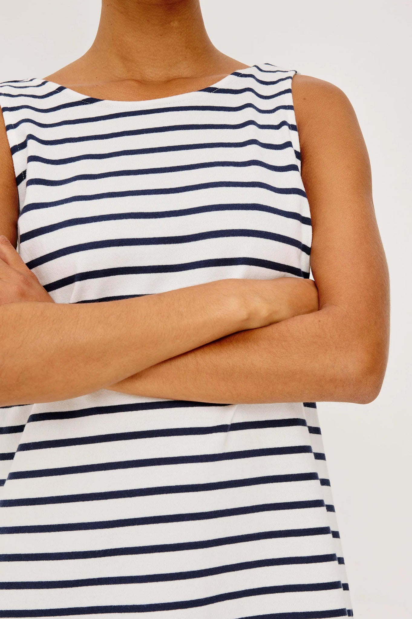 Kaylee Dress in Ivory Navy Stripe