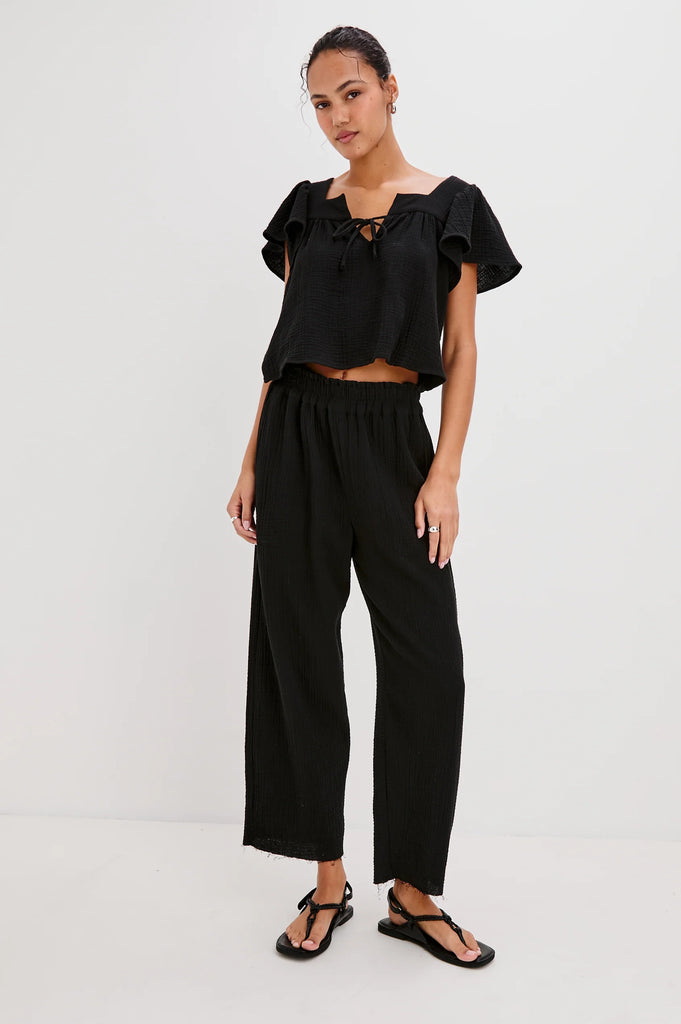 Leon Crop Pant in Black Gauze
