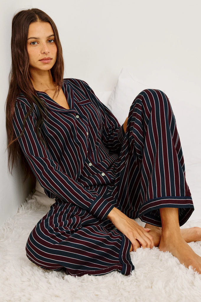 Luna Pajama Set in Navy Oxblood Stripe