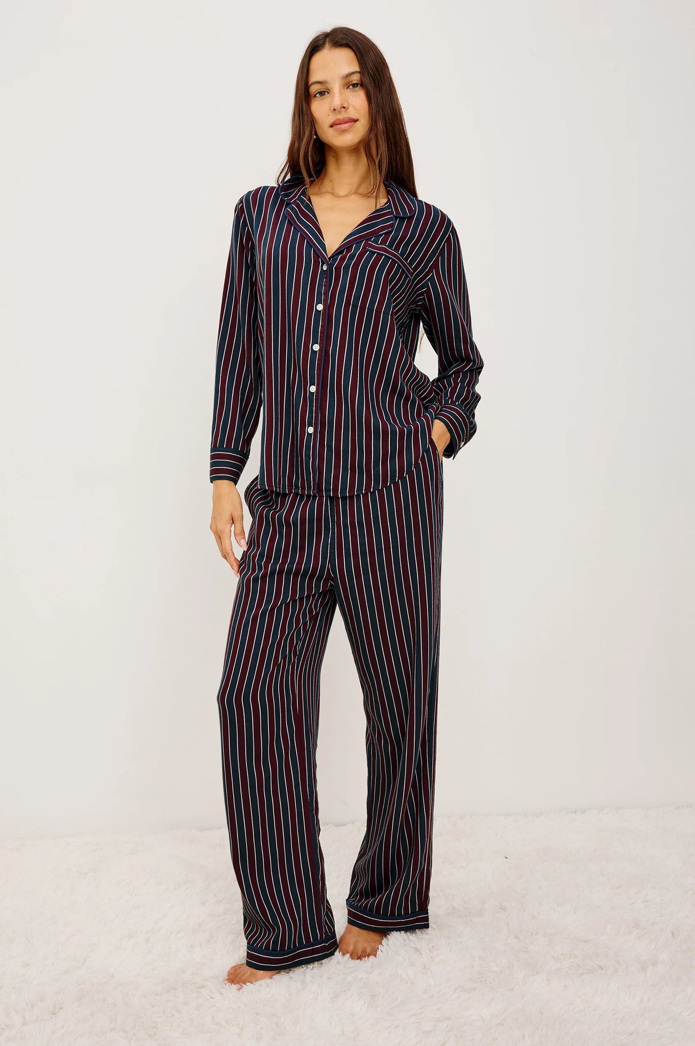 Luna Pajama Set in Navy Oxblood Stripe