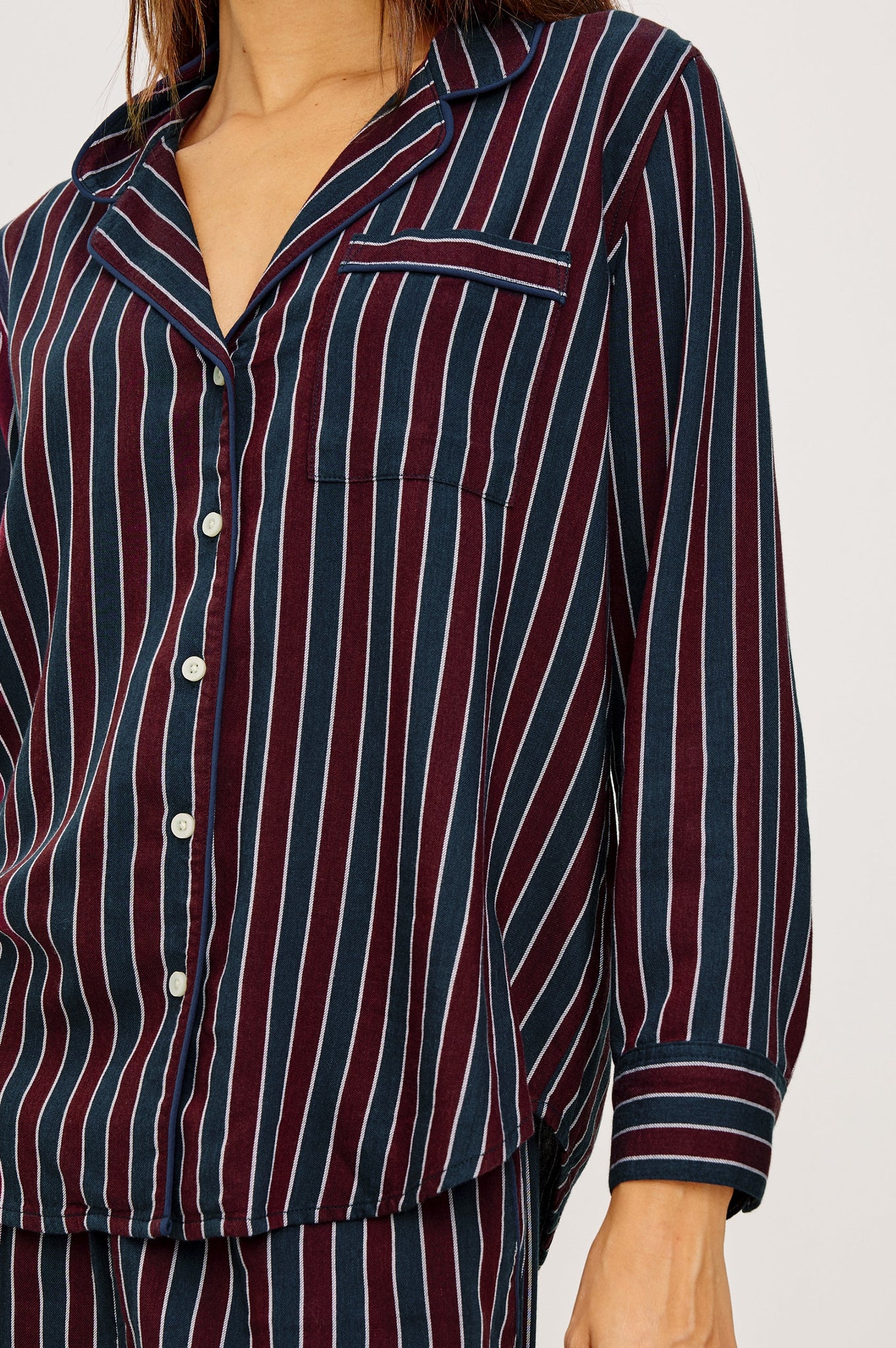 Luna Pajama Set in Navy Oxblood Stripe