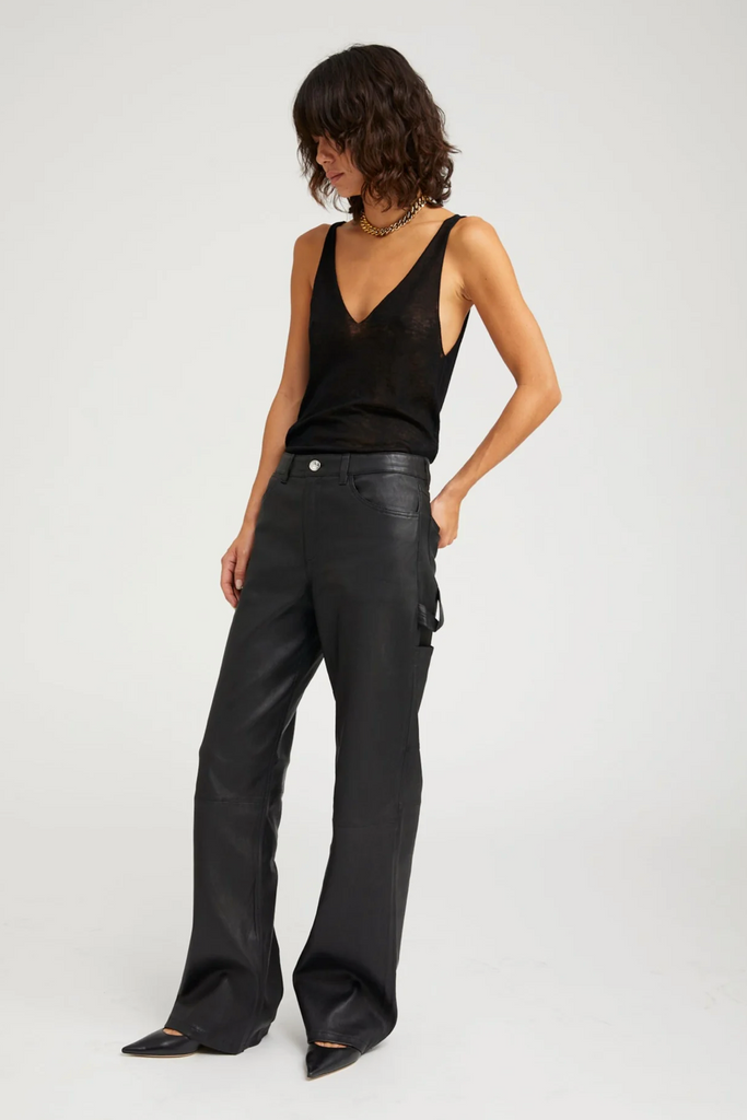 Black Leather Carpenter Pants