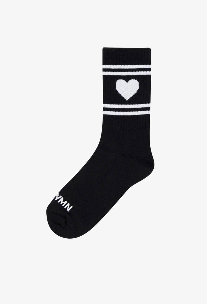 Black With White Heart Crew Socks