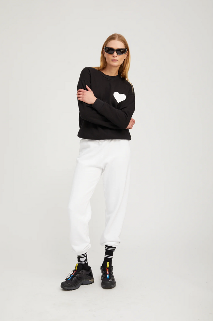 Black With White Heart Crew Socks