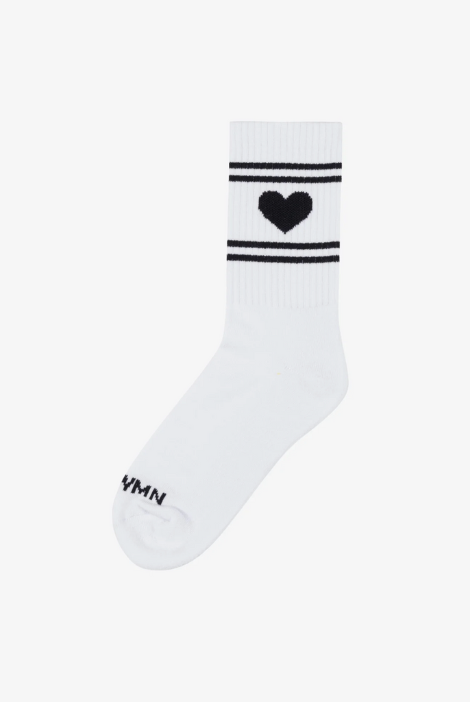 White With Black Heart Crew Socks