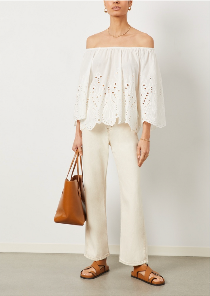 Ella Top in Tangier Border Embroidery Salt