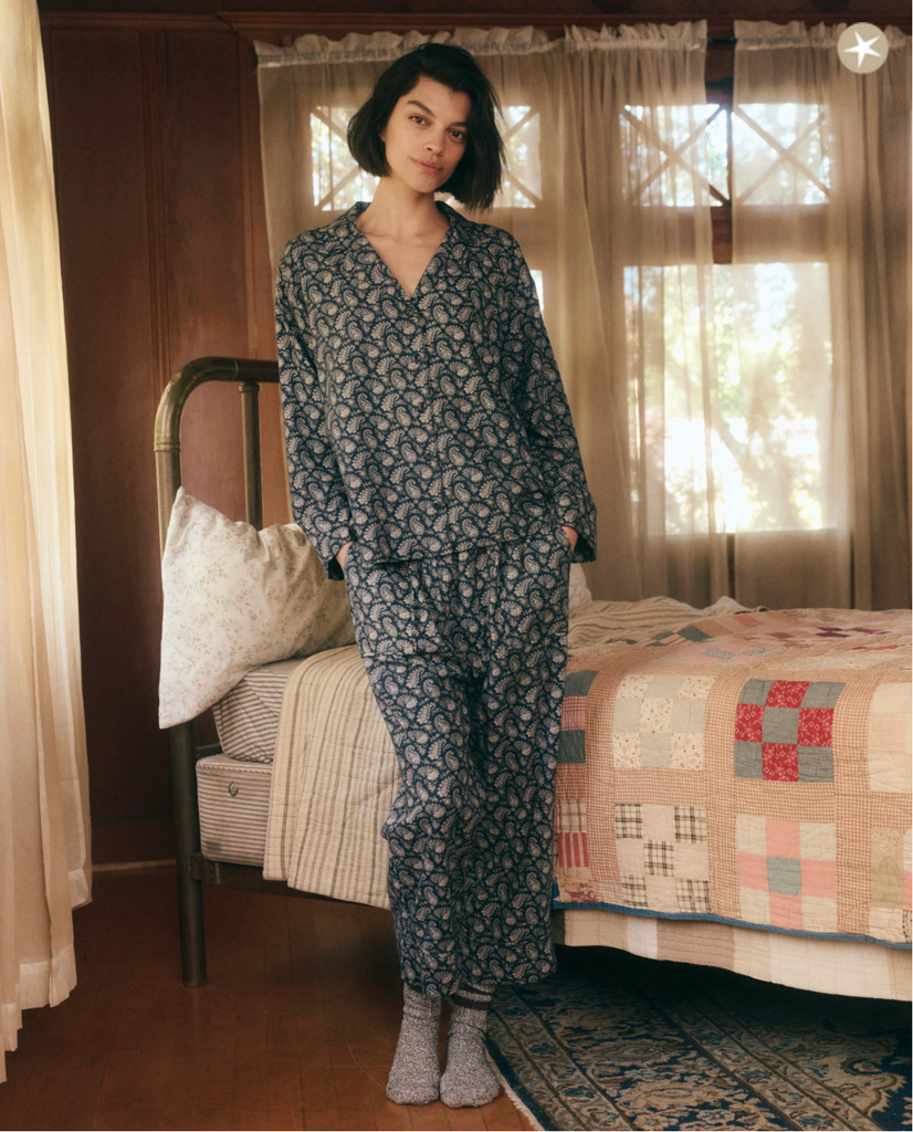 The Pajama Top. Navy with Cream Vintage Paisley