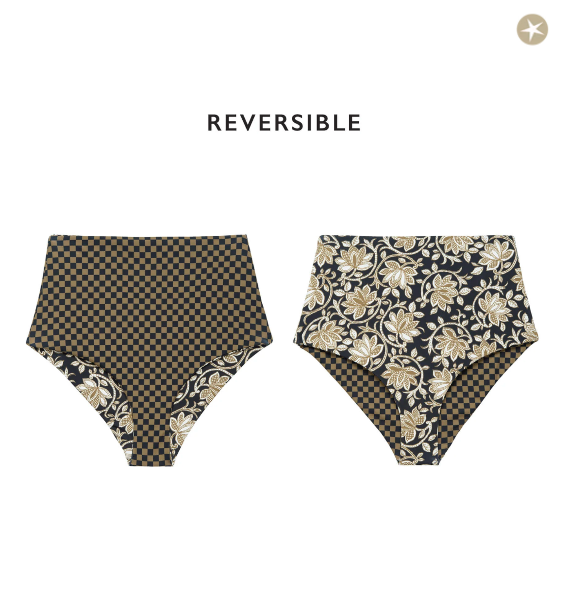 The Reversible Mid Rise Brief. Black Oasis Floral & Bronze Check