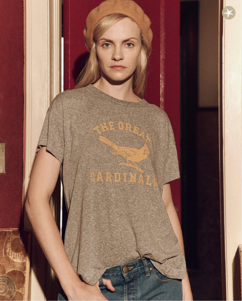 The Boxy Crew. Heather Grey with Perched Cardinal Graphic