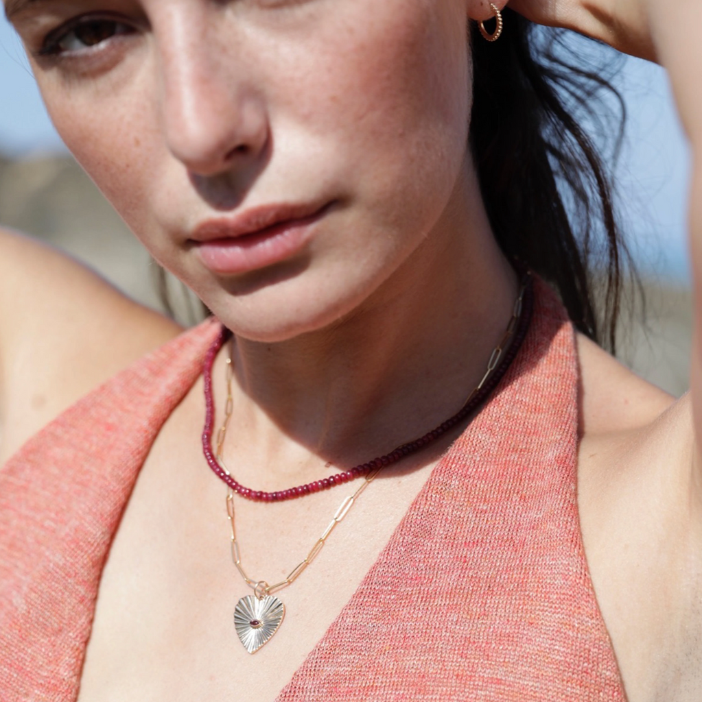 Pink Tourmaline Sunbeam Heart Charm