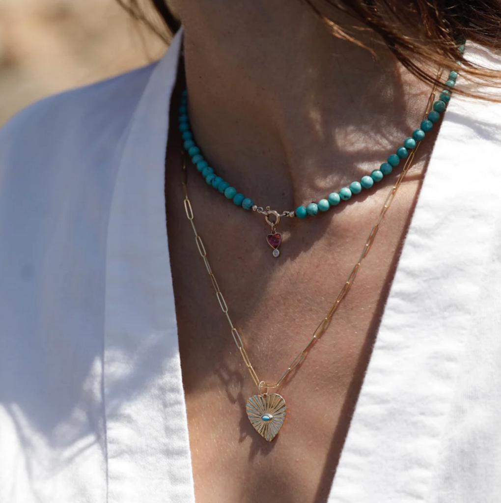 Turquoise Sunbeam Heart Charm