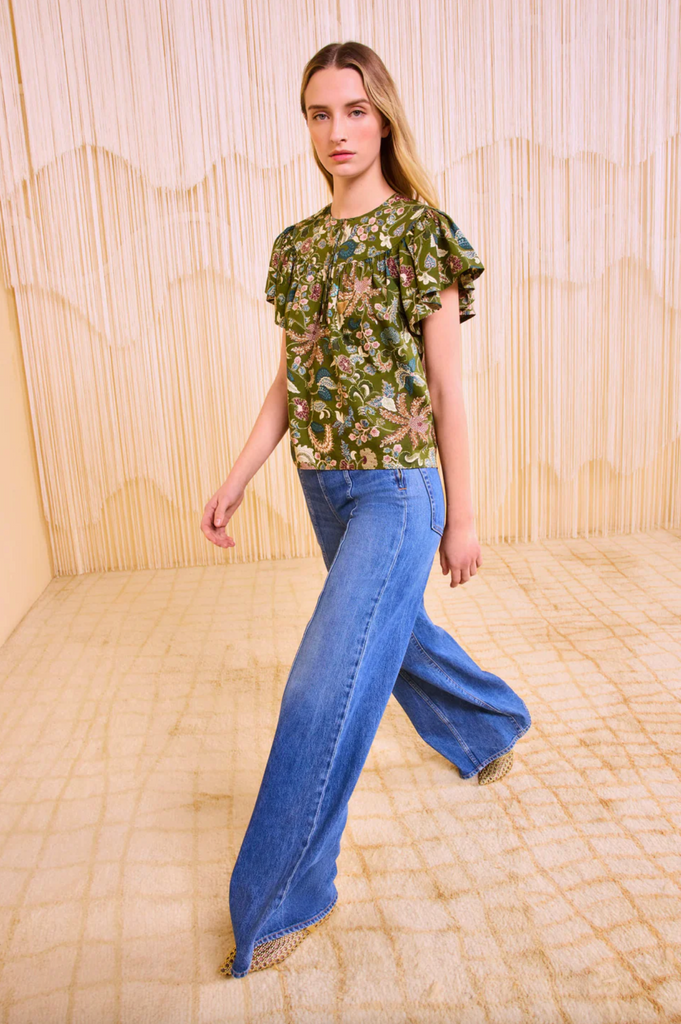Perline Flutter Sleeve Blouse in Lichen