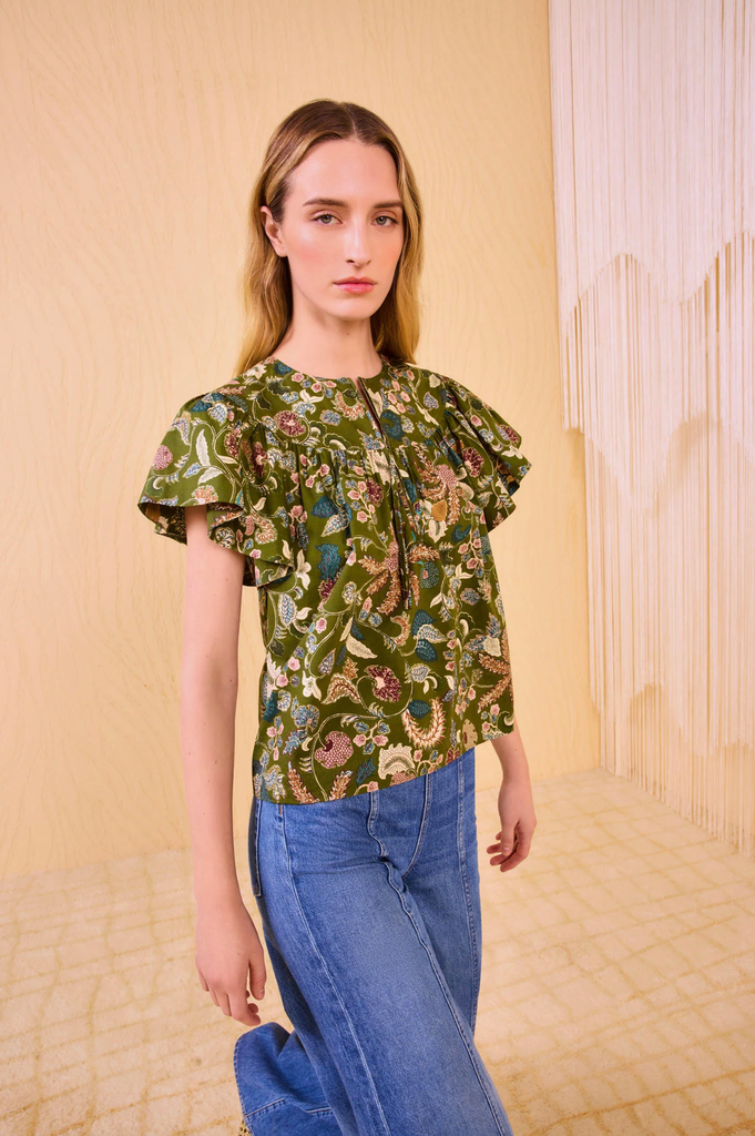 Perline Flutter Sleeve Blouse in Lichen