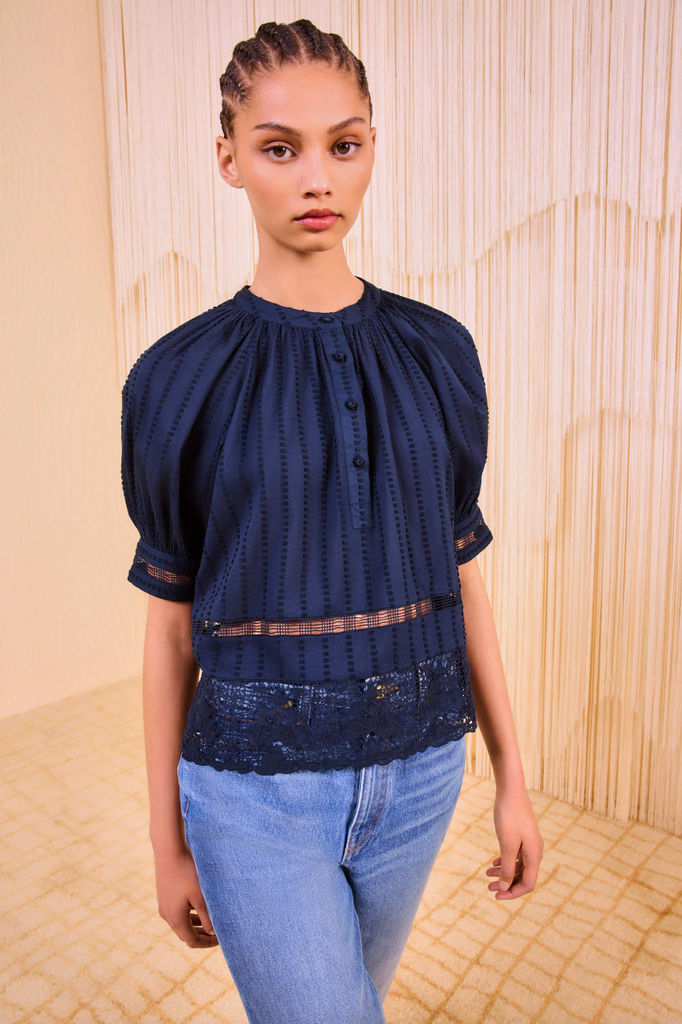 Faye Puff Sleeve Blouse in Midnight