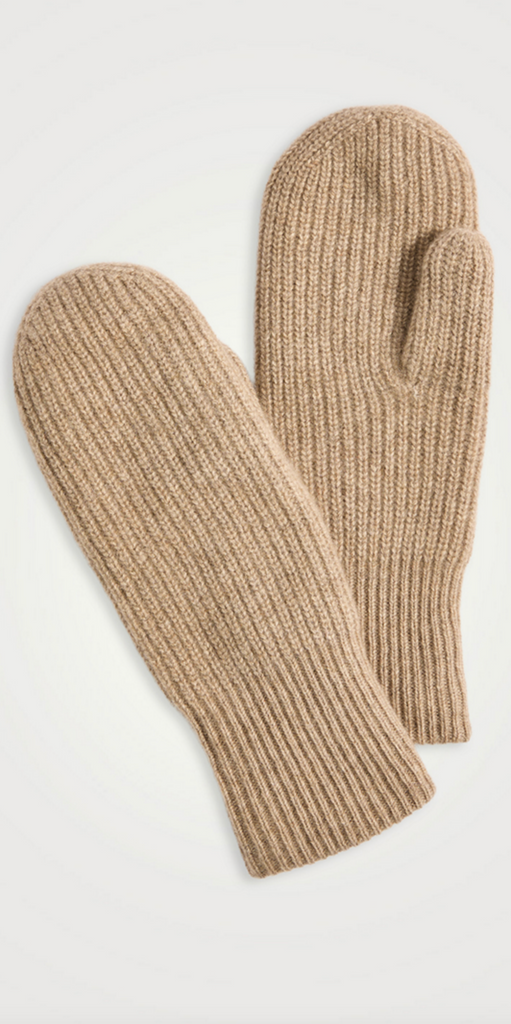 Cashmere Ribbed Mitten in Taupe Heather