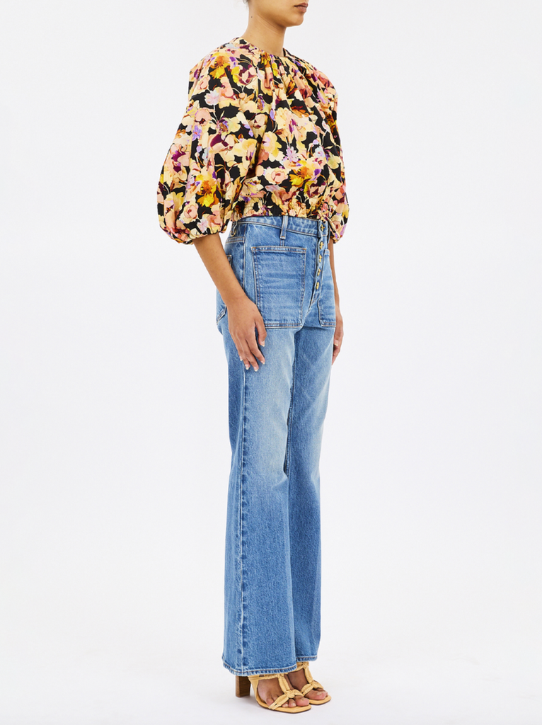 Lucie Bubble Sleeve Top in Night Bloom