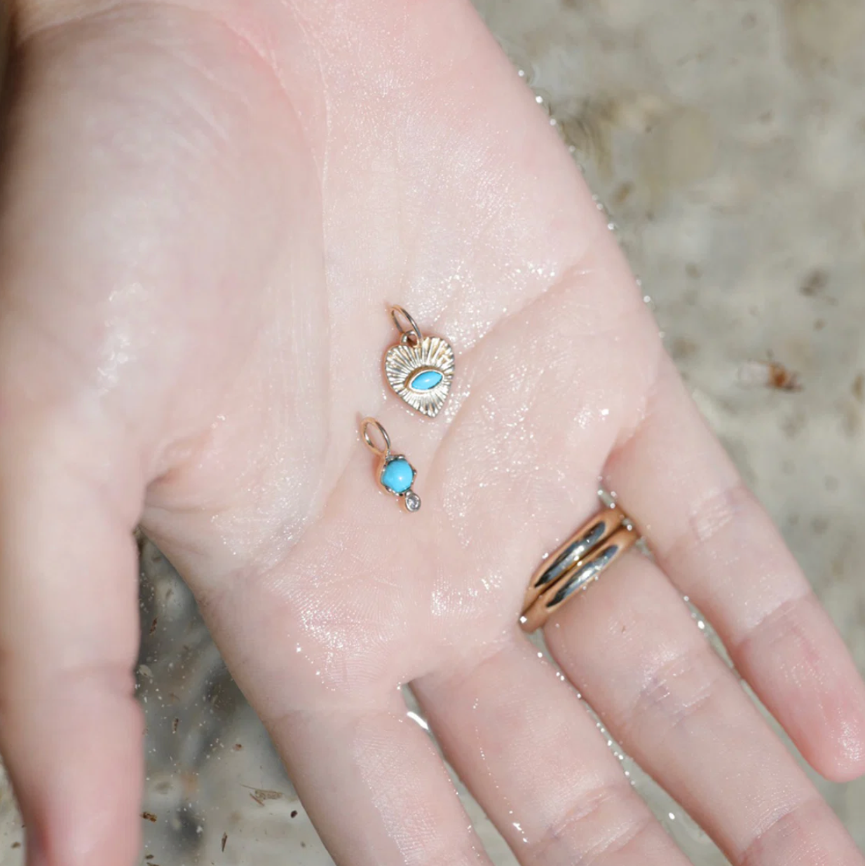 Mini Turquoise Sunbeam Heart Charm