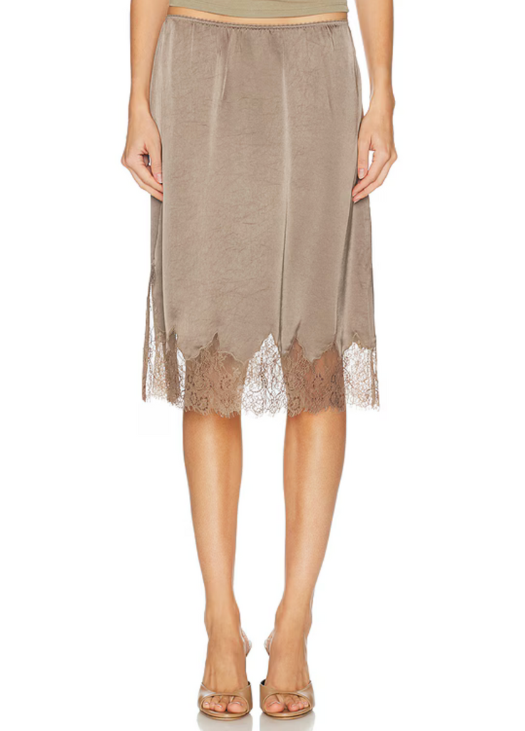 Lace Trimmed Skirt in Cocoa