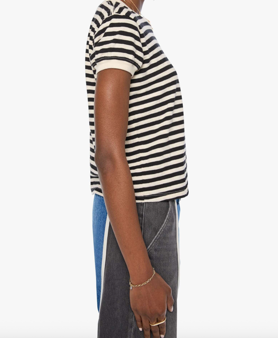 The Boxy Goodie Goodie in Black and Cream Stripe