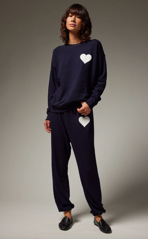 Heart Sweatpants in Navy/White