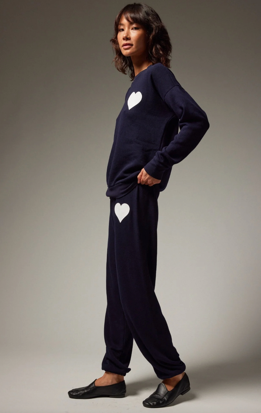 Heart Sweatpants in Navy/White