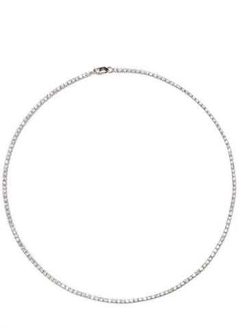 Tish Tennis Necklace in White Rhodium and Clear Crystals