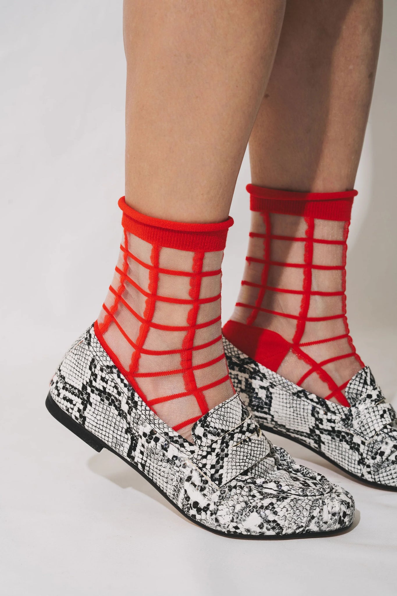 Sheer French Window Socks in Classic Red