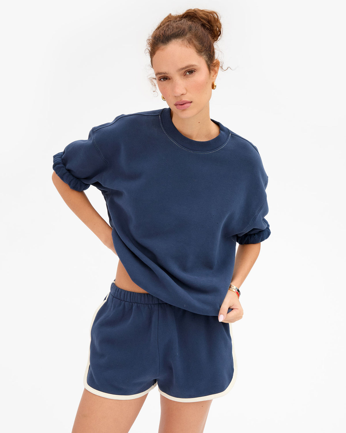 Short Sleeve Oversized Sweatshirt in Navy
