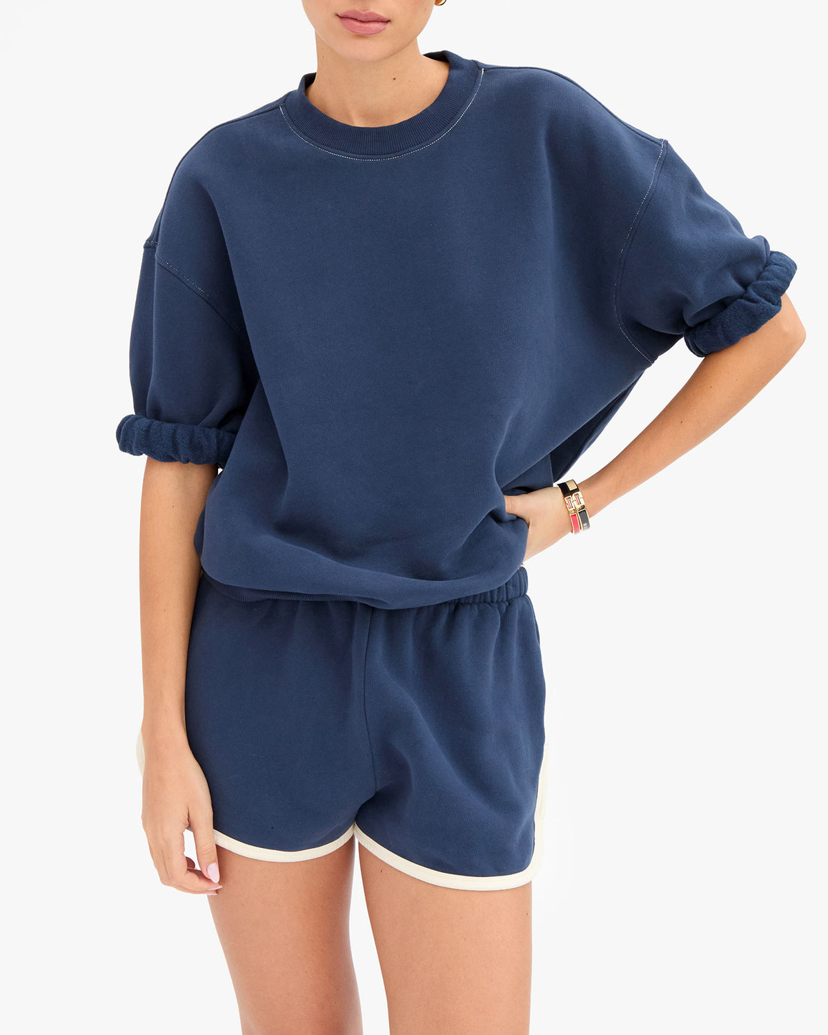 Short Sleeve Oversized Sweatshirt in Navy