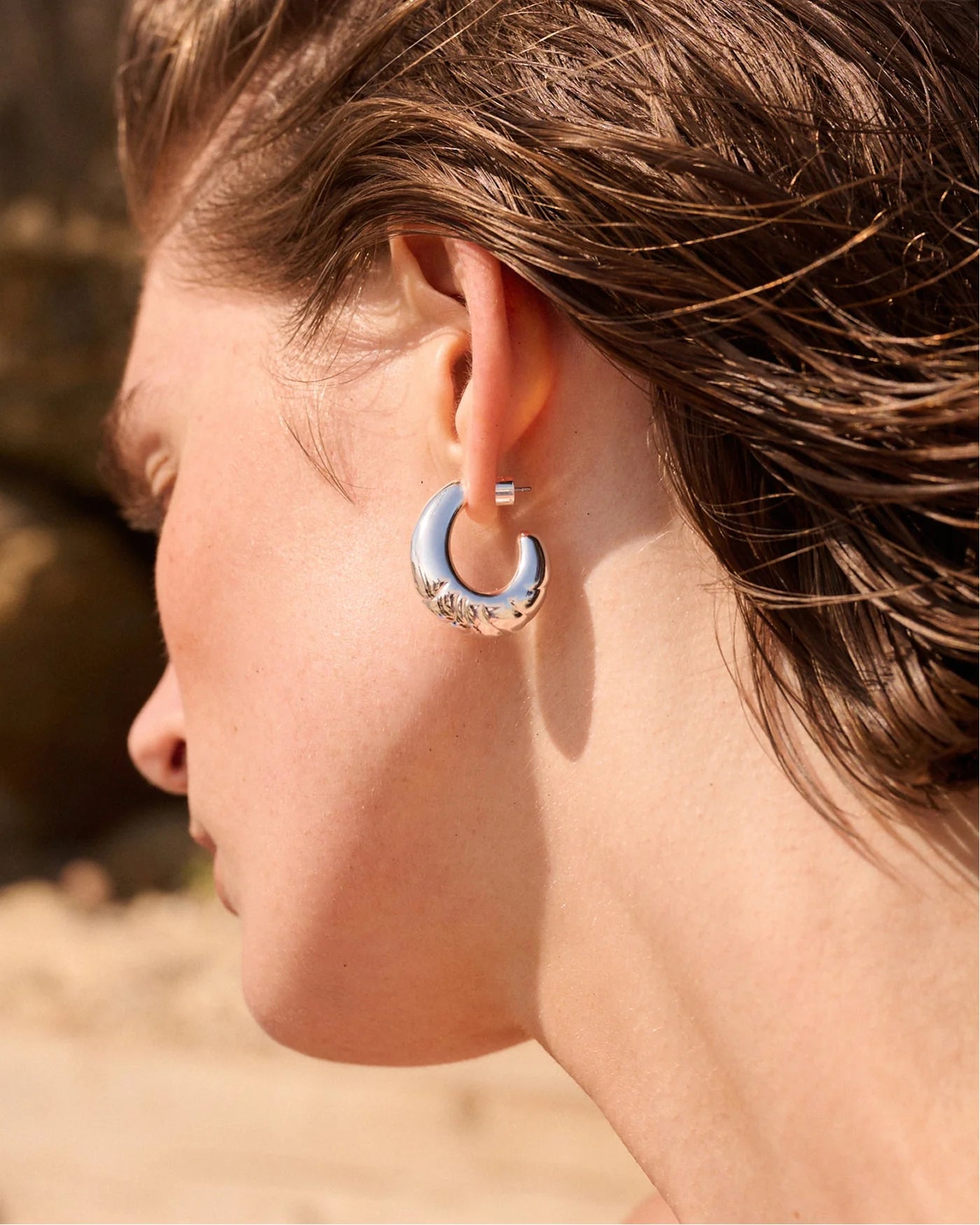 Slim Nelle Hoop Earrings in Silver