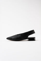 Soledad Black Woven Leather Flat Shoes - 36
