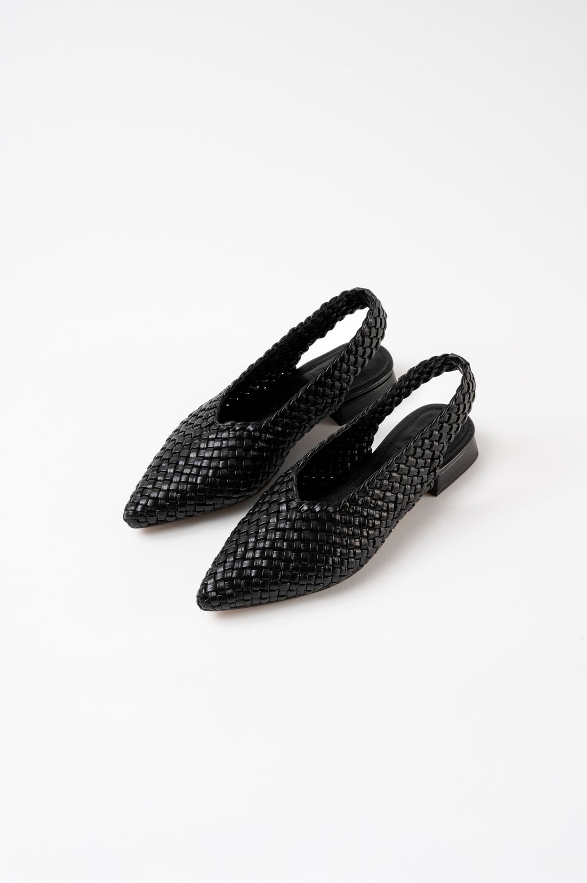 Soledad Black Woven Leather Flat Shoes