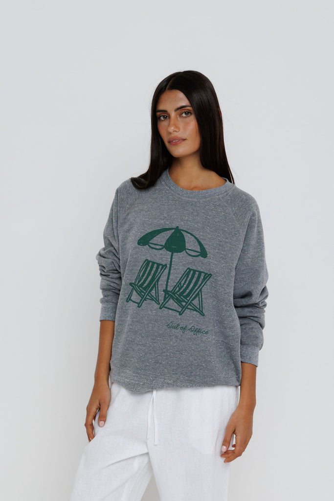 Out of Office Raglan Sweatshirt in Heather Grey