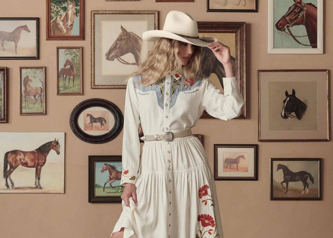 The Embroidered Western Shirt. Cream With Chambray Mix Multi Emb
