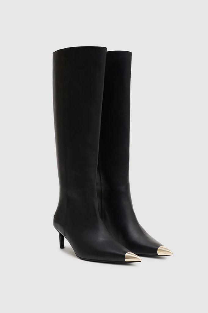 Tall Nina Boots with Metal Toe Cap in Black