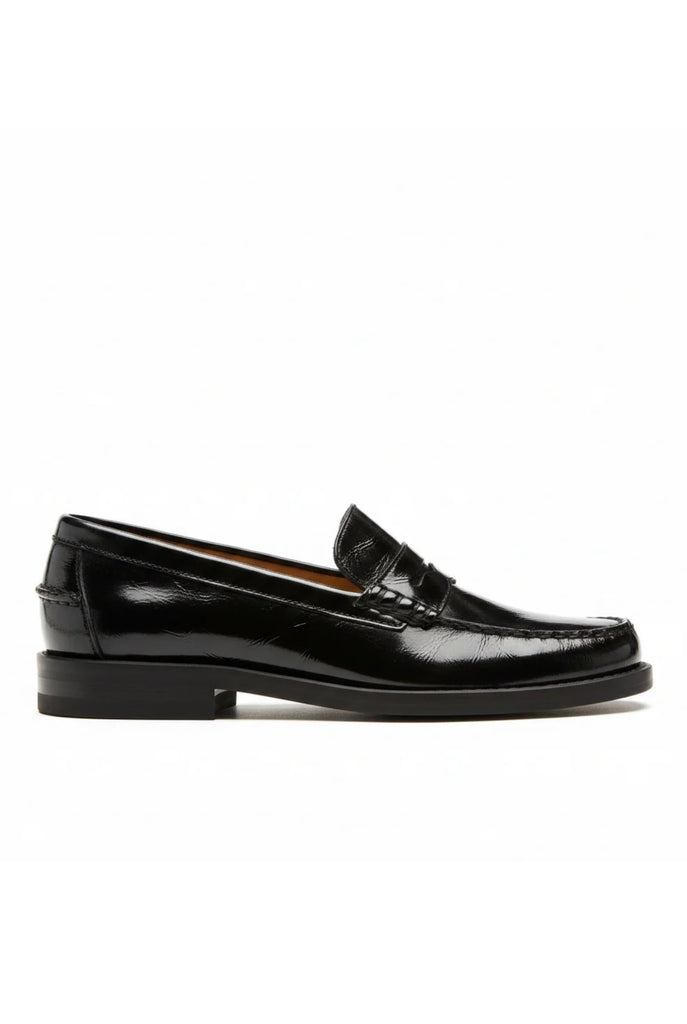 Tex Crushed Leather Loafer in Black