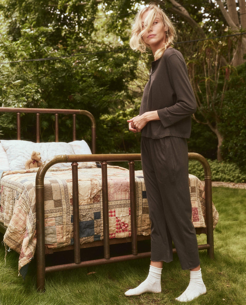 The Crop Sleep Henley. Washed Black